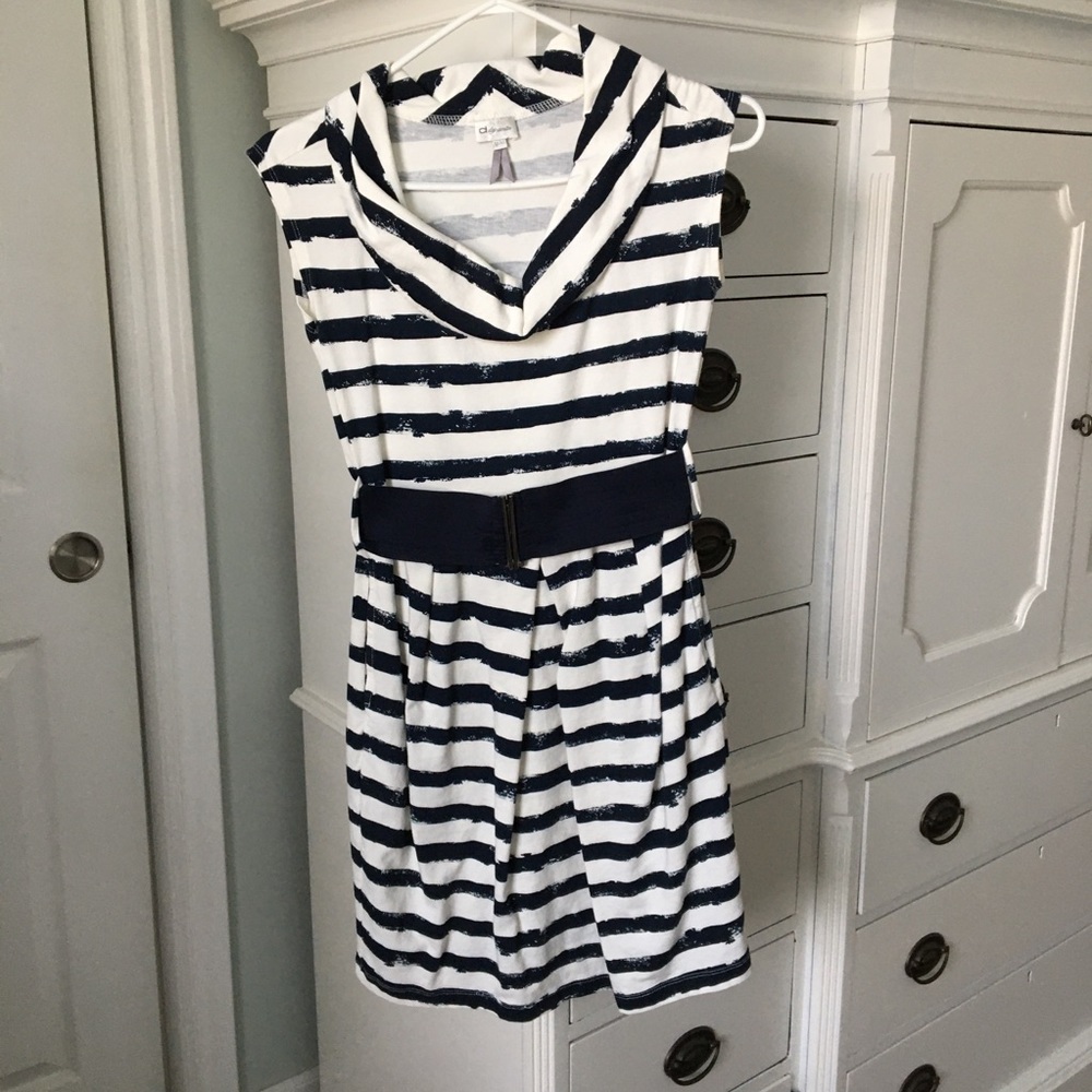 Striped Cap Sleeve Dress with Belt